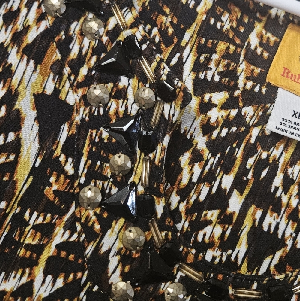 Ruby Rd. Patterned Blouse With Rhinestone Collar! - image 2